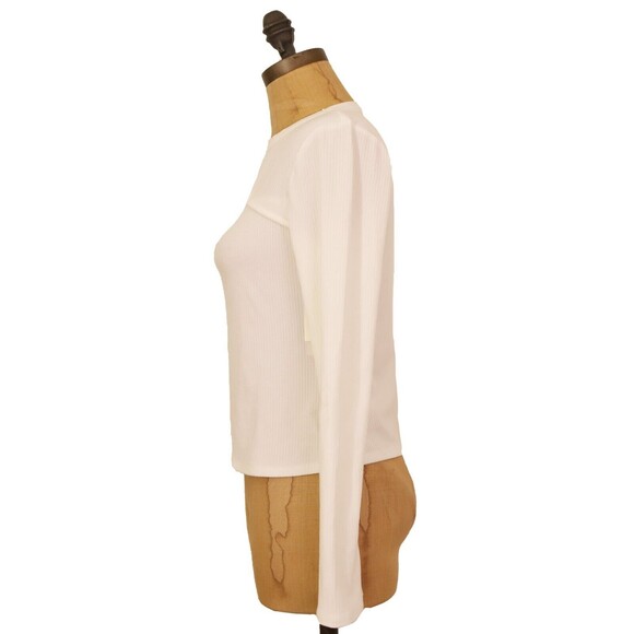 Open Edit Cutout Detail Mock Neck Top Size S Long Sleeve Ribbed Ivory NWT B57 - Picture 5 of 5